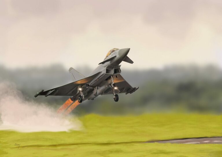 Painting of a Eurofighter takeoff