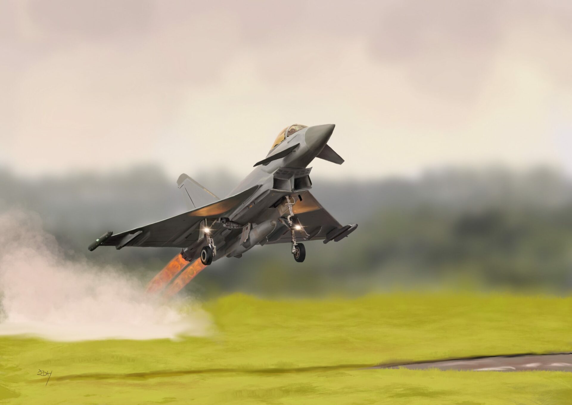 Painting of a Eurofighter takeoff